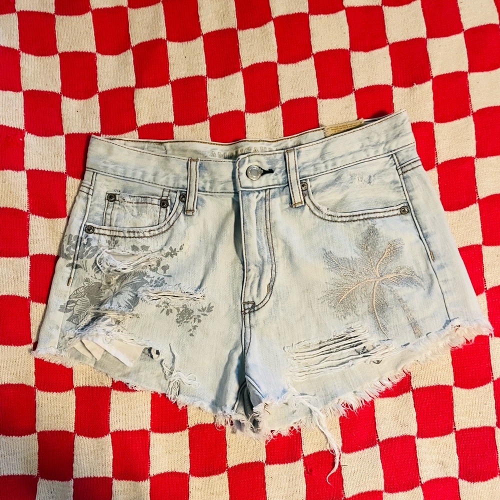 American Eagle Outfitters Floral Embroidered Vintage Style Denim Mid Rise Shorts